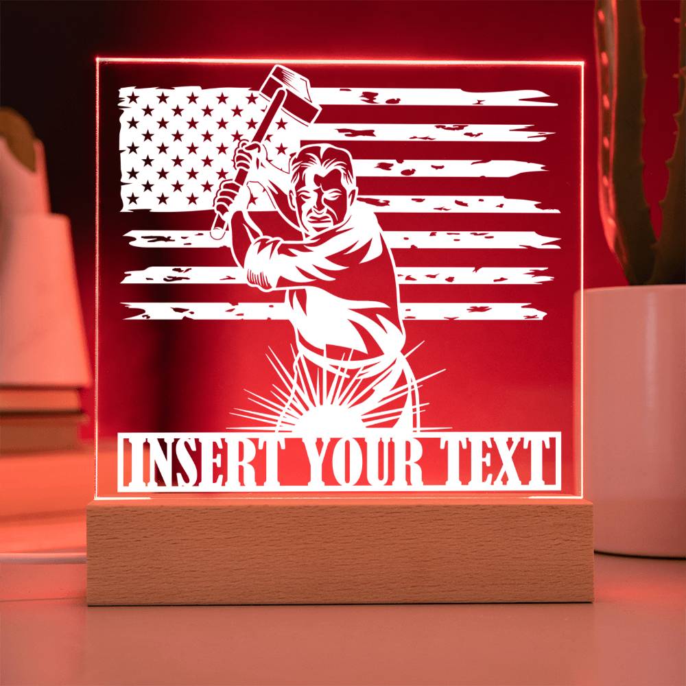 Personalized Ironworker LED Acrylic Sign Gift. Custom Blacksmithing Plaque Gift