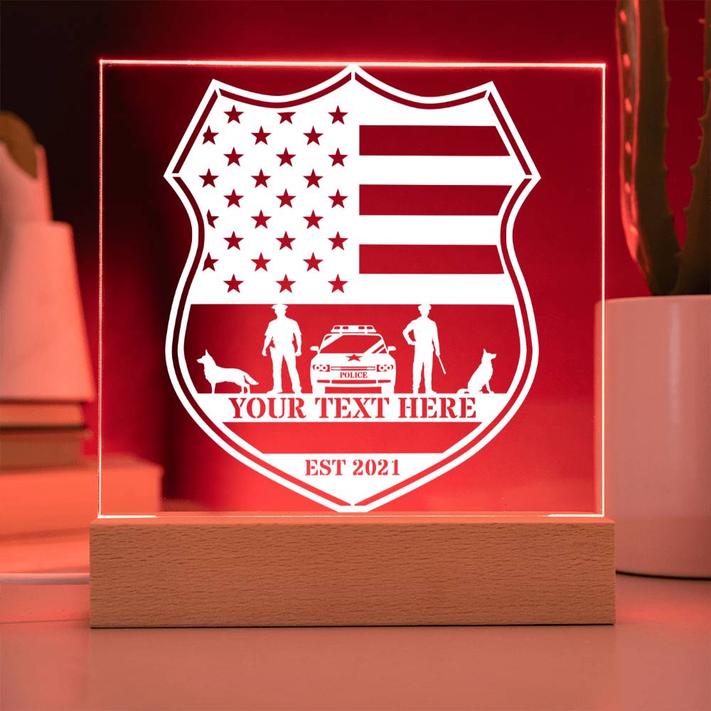 Personalized US Police Name Acrylic LED Plaque. Custom Police Shield Gift.  Cop Gift. US Officer Name Gifts. Law Enforcement Office Decor