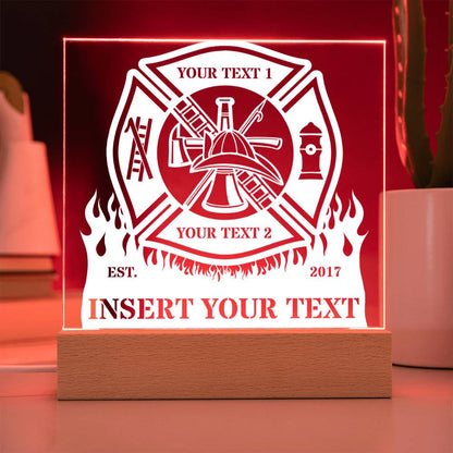 Personalized Firefighter Maltese Cross Acrylic Sign. Custom Firestation LED Plaque Gift. Fire Department Decor. Firefighter LED Acrylic Sign