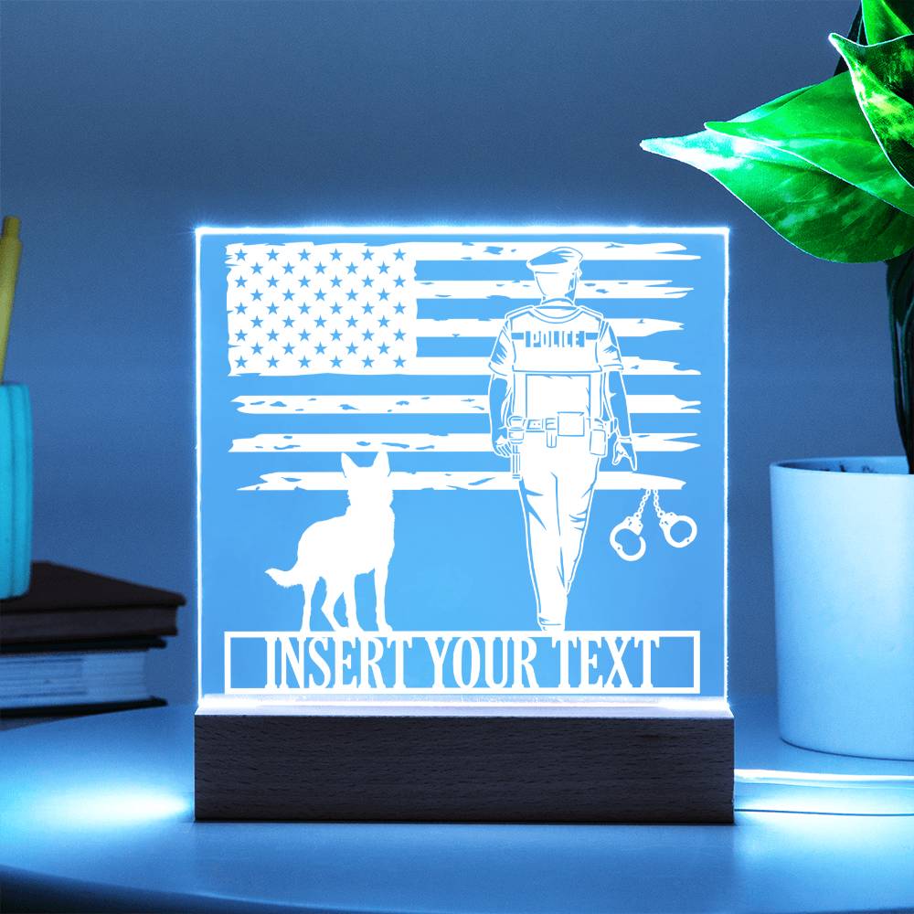 Personalized Police Officer Name Acrylic Sign. Custom K9 Dog LED Plaque Gift. Patriotic Cop Gift. US Officer. Law Enforcement Office Decor