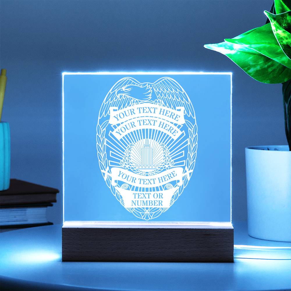 Personalized Police Badge Name Acrylic Lightning Sign. Custom Policeman LED Plaque Gift. Cop Gift. Officer Name Gifs. Law Enforcement Decor