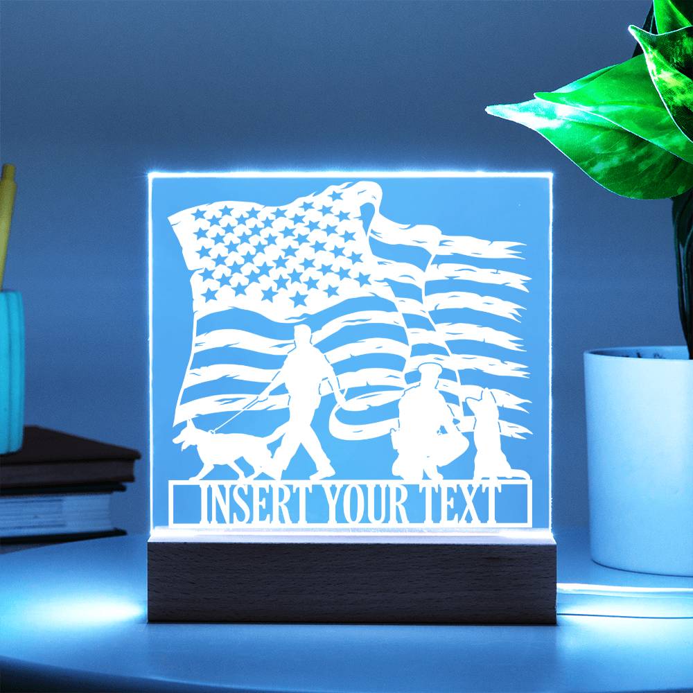 Personalized US Policeman Name Acrylic Sign. Custom US K9 Dog LED Plaque Gift. German Shepherd. Thin Blue Line. Law Enforcement Office Decor