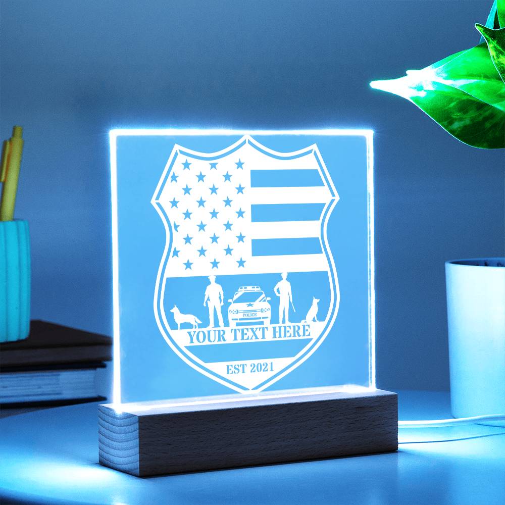 Personalized US Police Name Acrylic LED Plaque. Custom Police Shield Gift.  Cop Gift. US Officer Name Gifts. Law Enforcement Office Decor