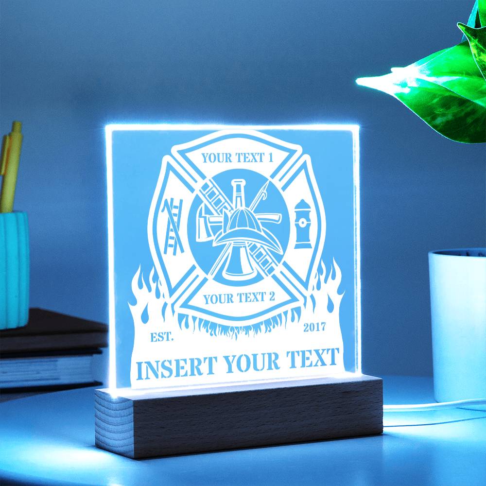 Personalized Firefighter Maltese Cross Acrylic Sign. Custom Firestation LED Plaque Gift. Fire Department Decor. Firefighter LED Acrylic Sign