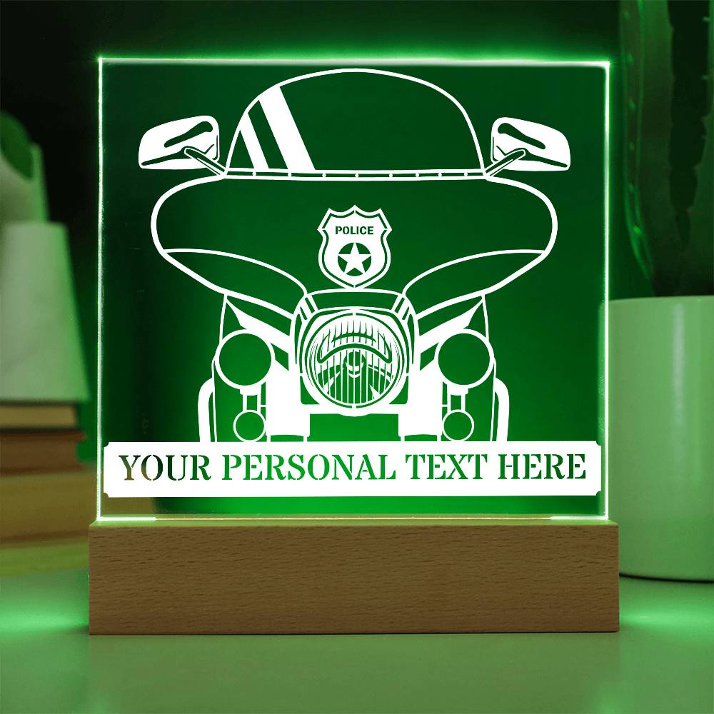 Personalized Police Motorbike Acrylic Light Sign. Custom Motorcycle Cop LED Plaque Gift.