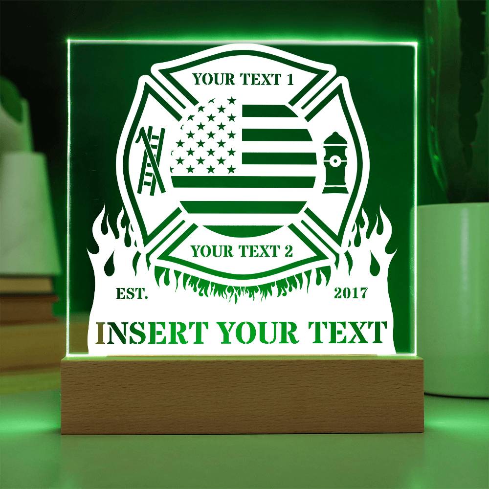 US Firefighter Personalized Acrylig Light Sign - Custom Firefighter LED Plaque Gift