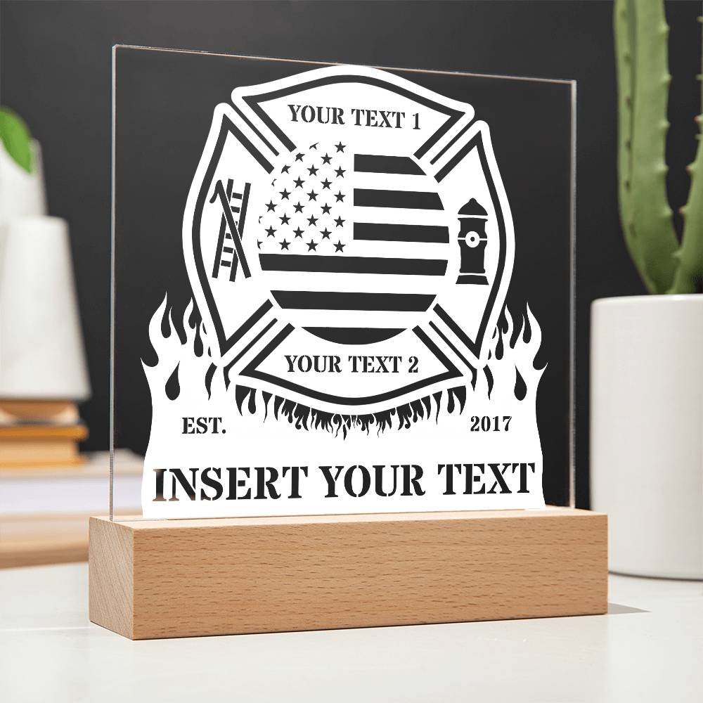 US Firefighter Personalized Acrylig Light Sign - Custom Firefighter LED Plaque Gift