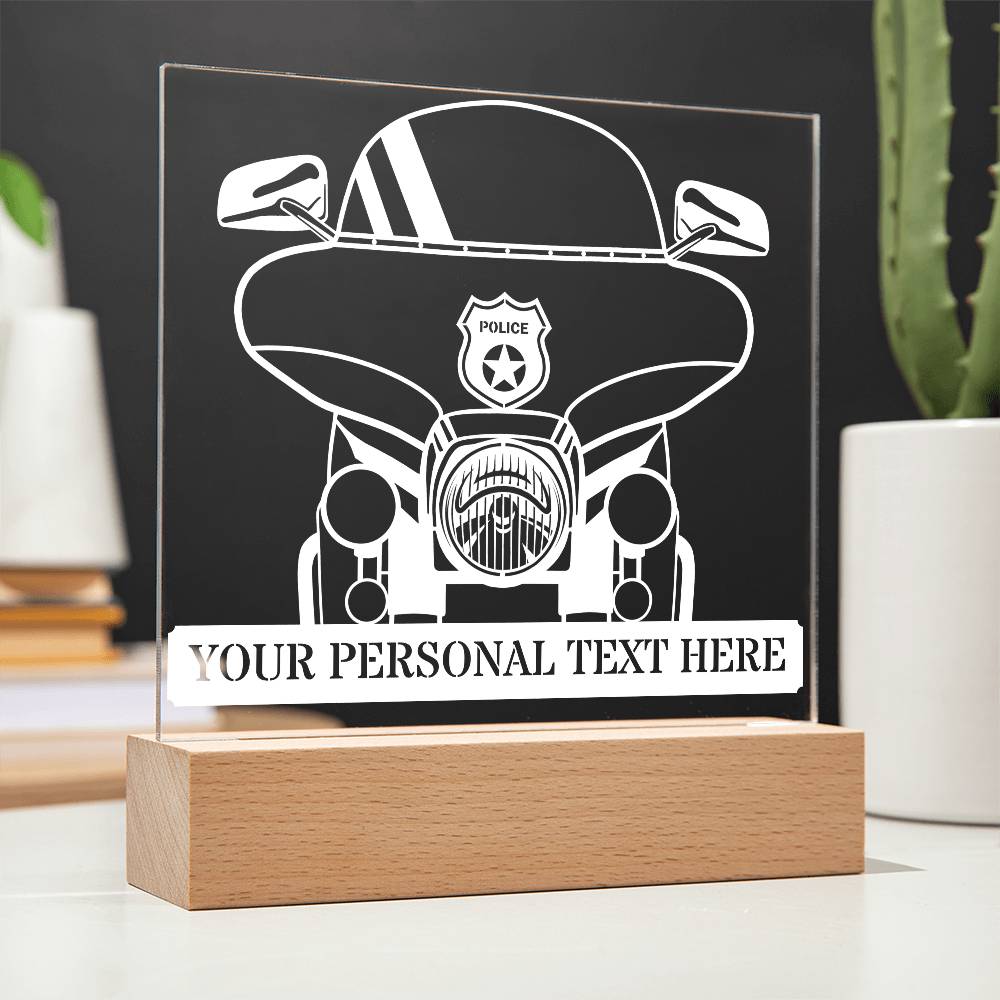 Personalized Police Motorbike Acrylic Light Sign. Custom Motorcycle Cop LED Plaque Gift.