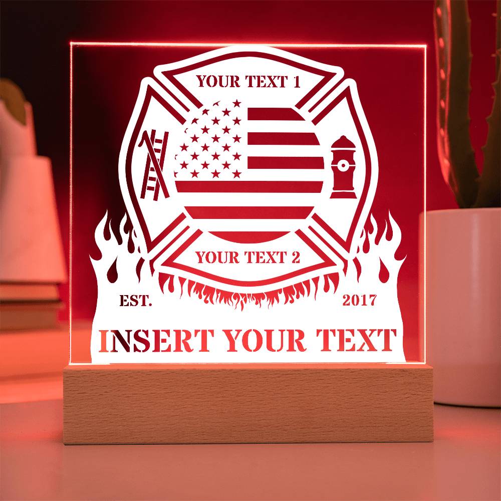 US Firefighter Personalized Acrylig Light Sign - Custom Firefighter LED Plaque Gift