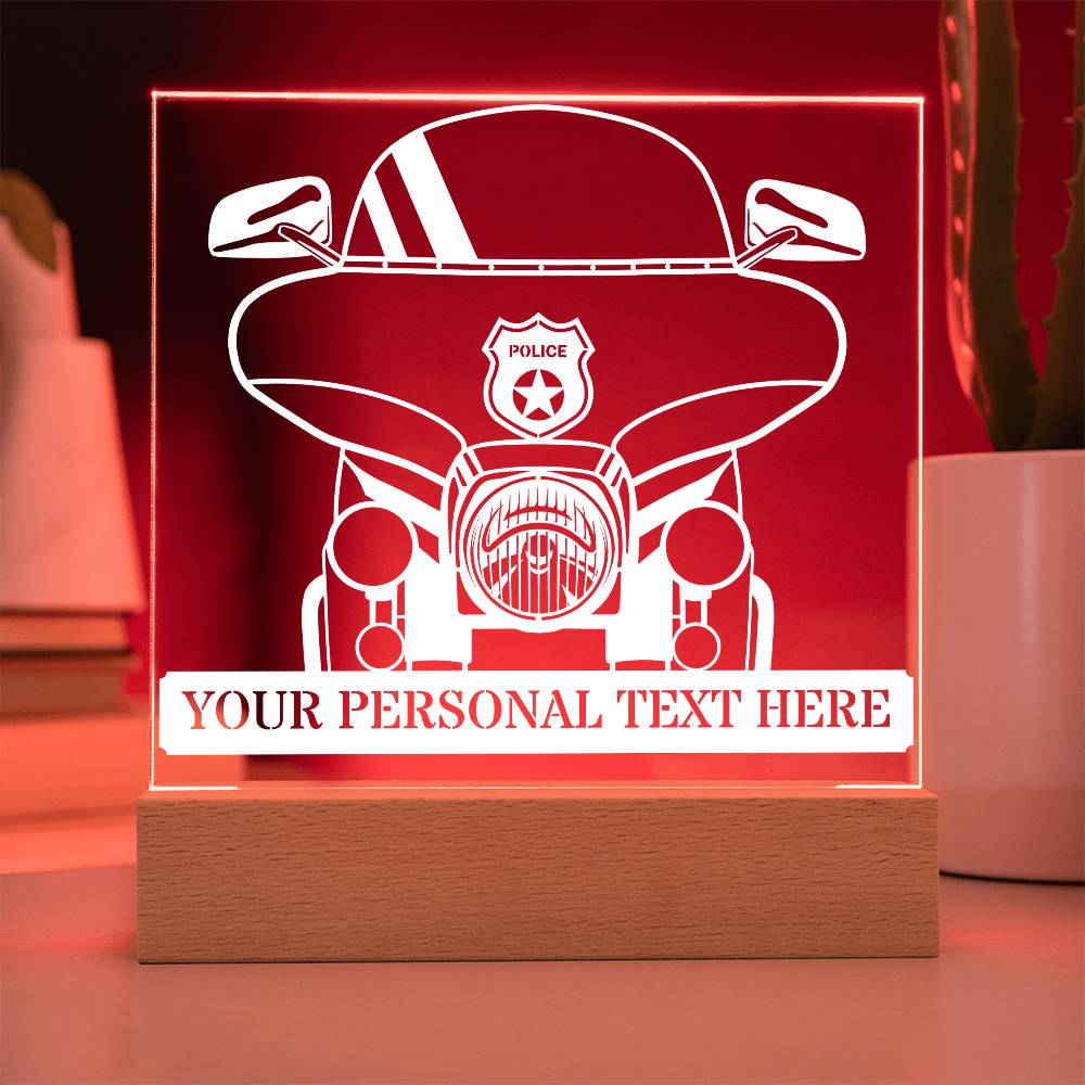 Personalized Police Motorbike Acrylic Light Sign. Custom Motorcycle Cop LED Plaque Gift.