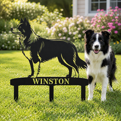 Personalized Border Collie Garden Metal Sign With Stakes. Custom Dog Lover Name Gift