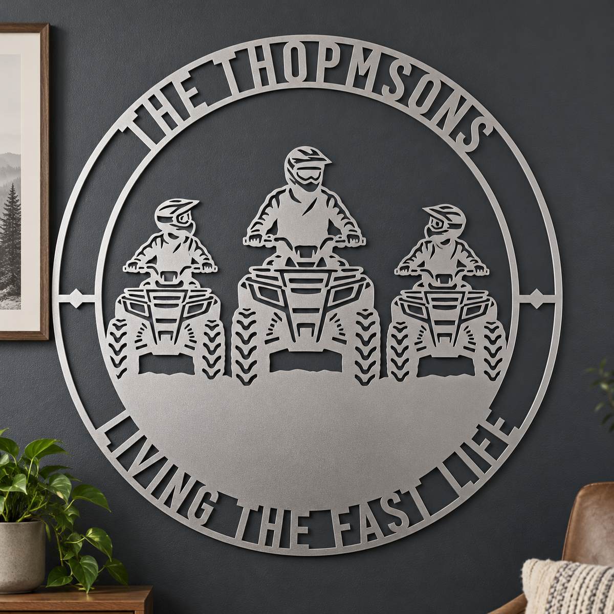 Personalized Father And Two Sons ATV Metal Sign. Custom Quadbike Father's Day And Birthday Gift