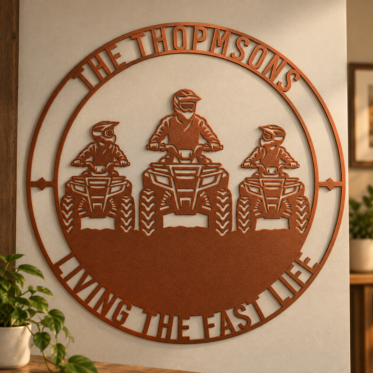 Personalized Father And Two Sons ATV Metal Sign. Custom Quadbike Father's Day And Birthday Gift