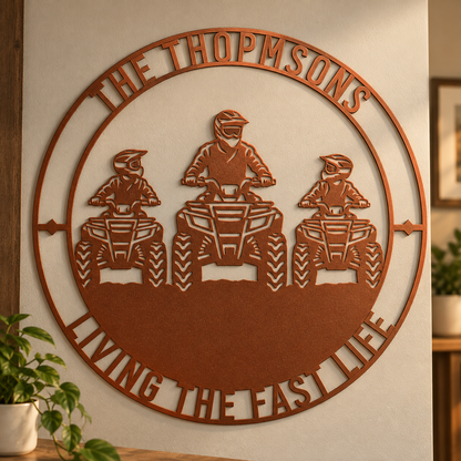 Personalized Father And Two Sons ATV Metal Sign. Custom Quadbike Father's Day And Birthday Gift