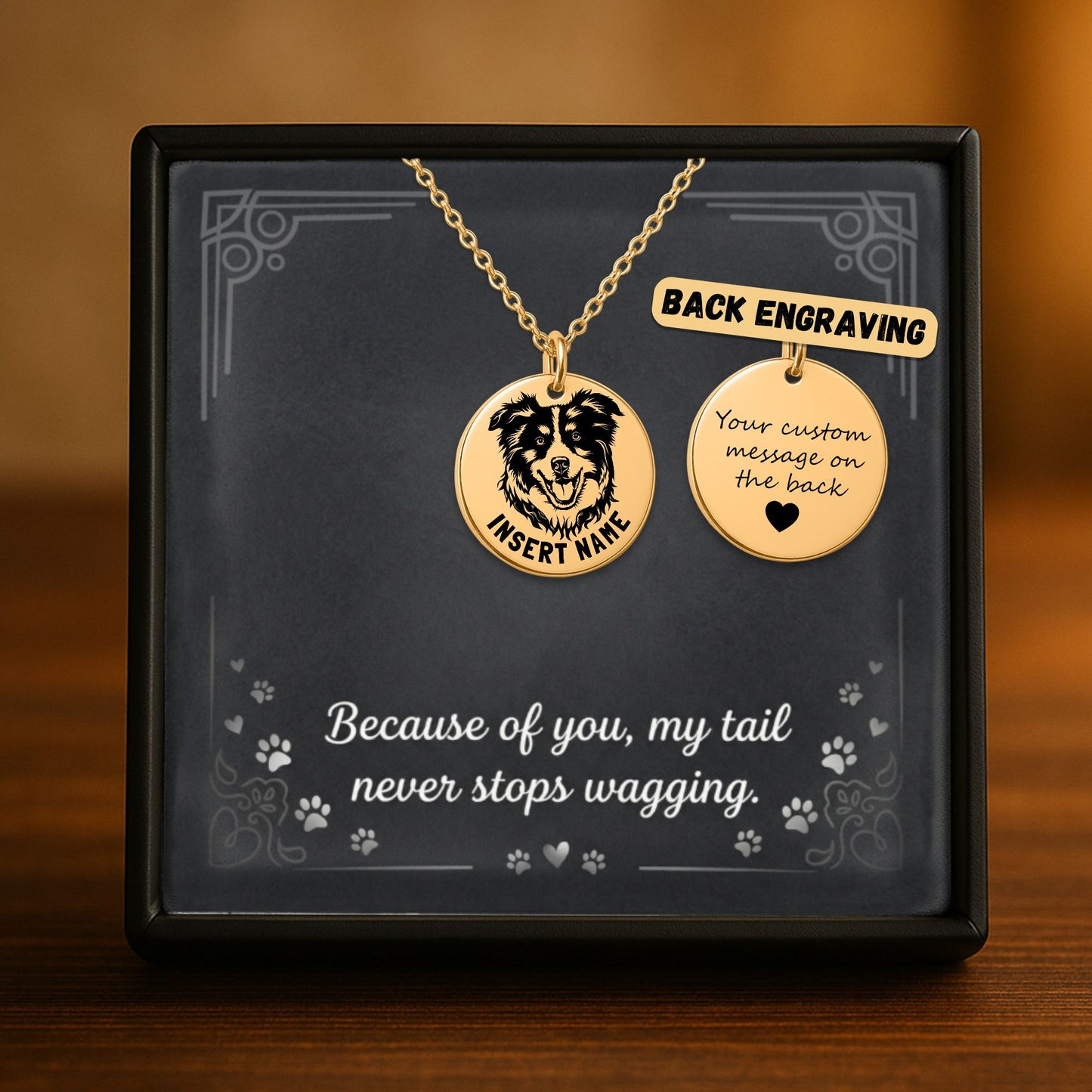 Personalized Australian Shepherd Dog Mom Necklace with message card + Jewelry Gift Box