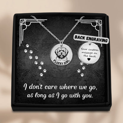 Personalized engraved Coton De Tulear necklace in a jewelry box with a sweet message card