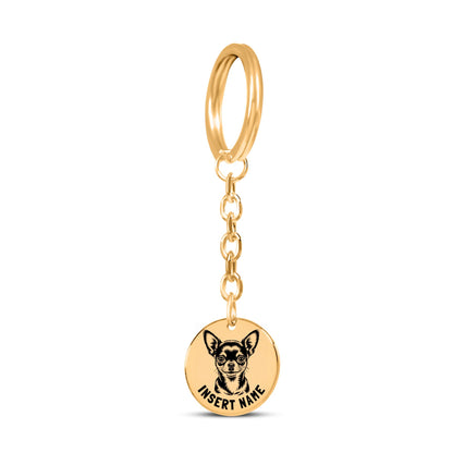 Personalized Chihuahua engraved keychain in jewelry box with message card