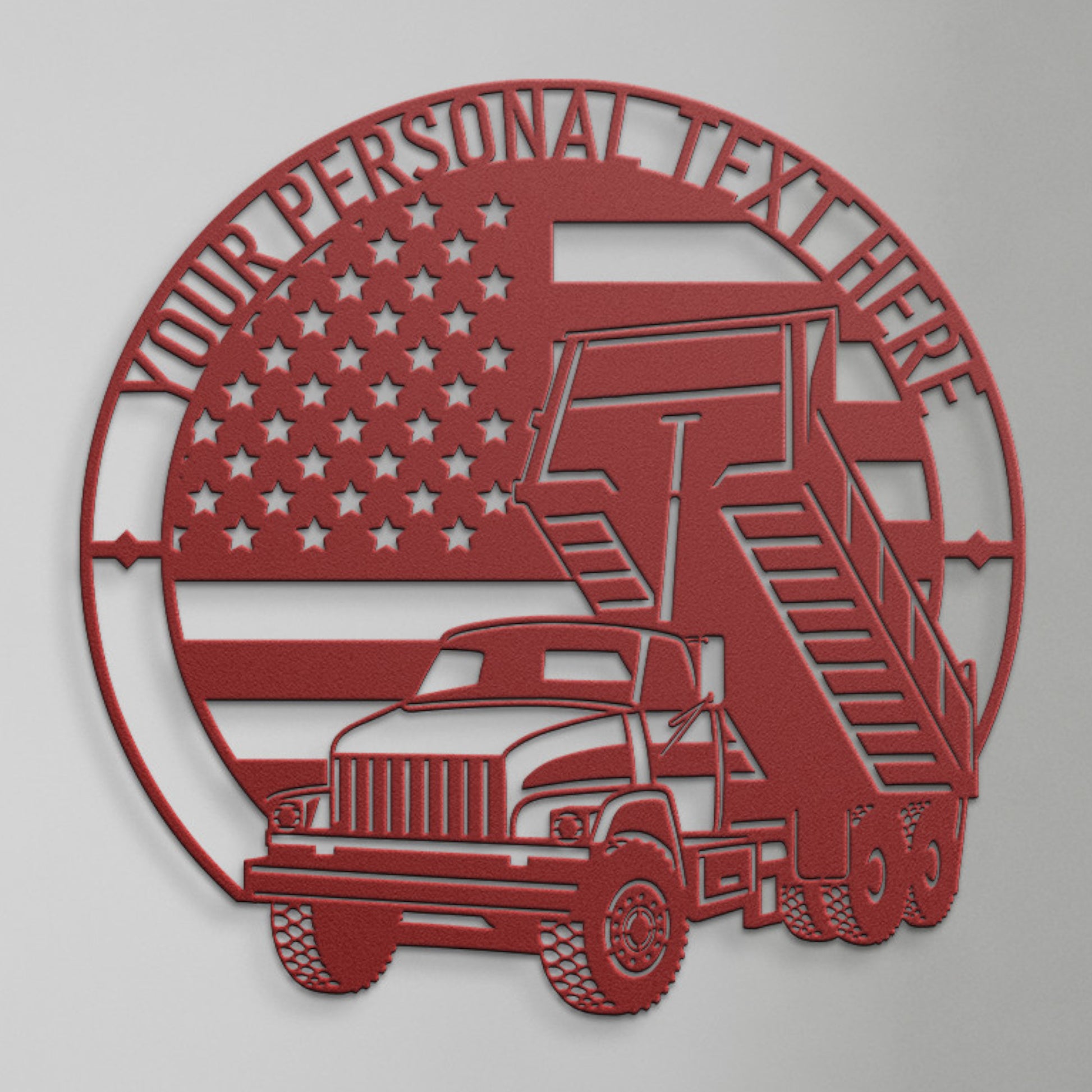 Personalized US Dump Truck Name Metal Sign. Truck Driver Wall Hanging Gift. Patriotic Heavy Machinery Operator Art. US Flag Metal Wall Decor