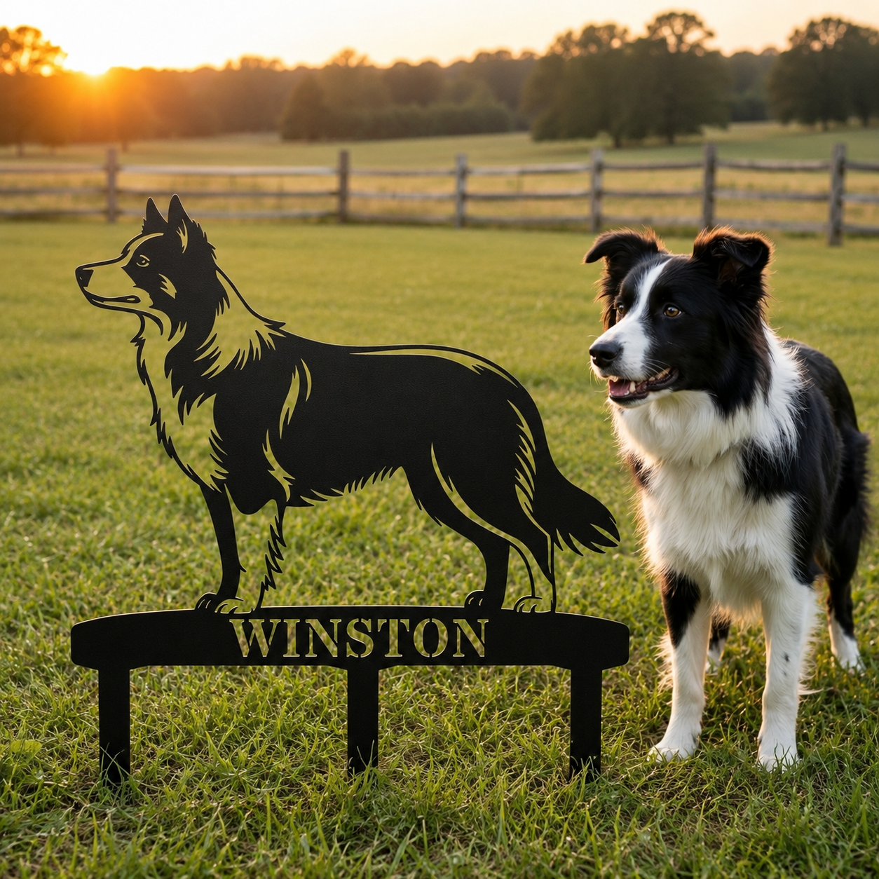 Personalized Border Collie Garden Metal Sign With Stakes. Custom Dog Lover Name Gift