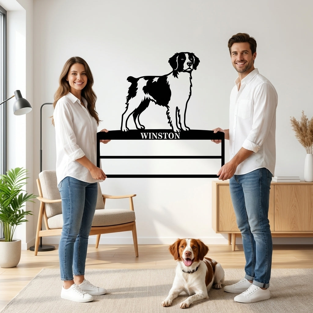 Personalized Brittany Dog Rosette Name Metal Sign Champion Display