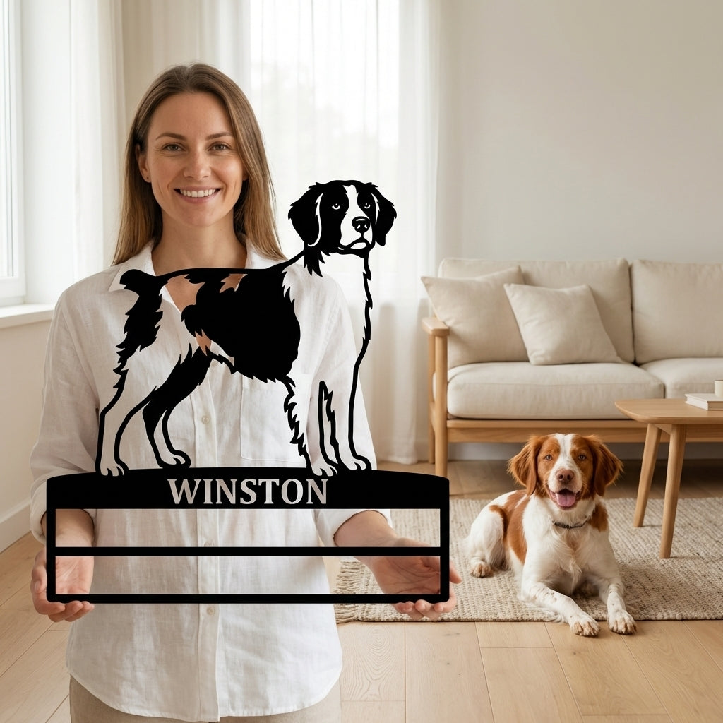 Personalized Brittany Dog Rosette Name Metal Sign Champion Display