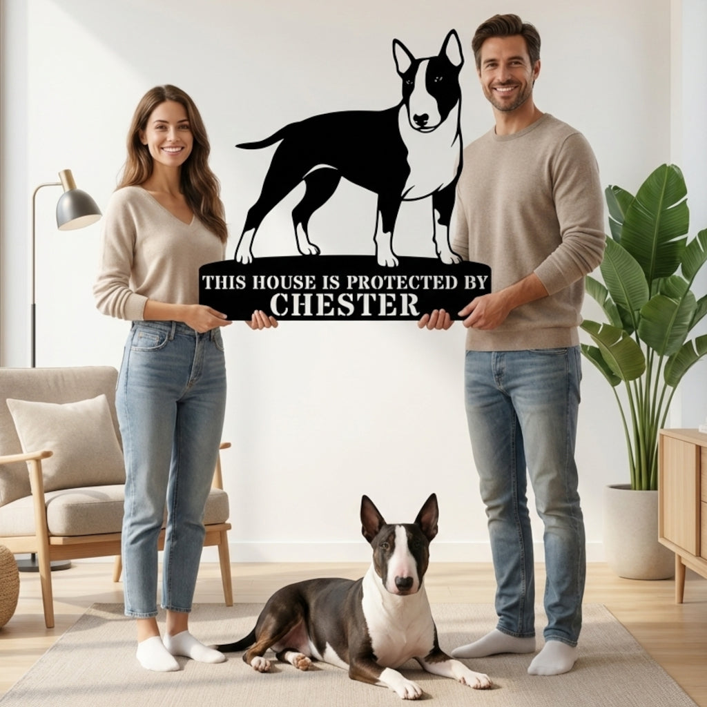 Personalized Bull Terrier Guard Metal Sign. Custom Dog Name Wall Decor