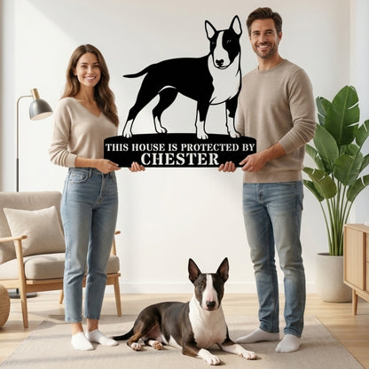 Personalized Bull Terrier Guard Metal Sign. Custom Dog Name Wall Decor
