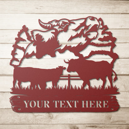 Personalized Wildlife Bull Ranch Name Metal Sign. Custom Bull Wall Decor Gift. Customized Nature Wall Art Gift. Bull Ranch Wall Decor Gift