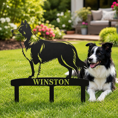 Personalized Border Collie Garden Metal Sign With Stakes. Custom Dog Lover Name Gift