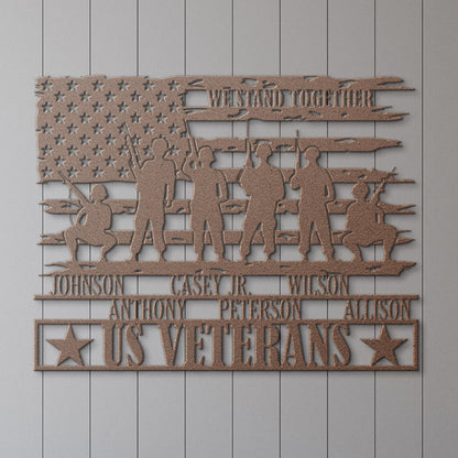 Personalized US Veteran Names Metal Sign Gift. Patriotic Army Wall Hanging. US Military Brothers Reunion. Custom American Veteran Flag Decor