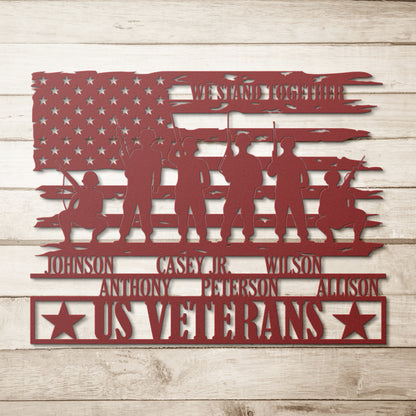 Personalized US Veteran Names Metal Sign Gift. Patriotic Army Wall Hanging. US Military Brothers Reunion. Custom American Veteran Flag Decor