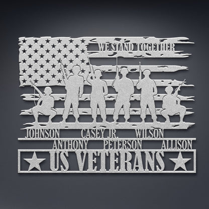 Personalized US Veteran Names Metal Sign Gift. Patriotic Army Wall Hanging. US Military Brothers Reunion. Custom American Veteran Flag Decor