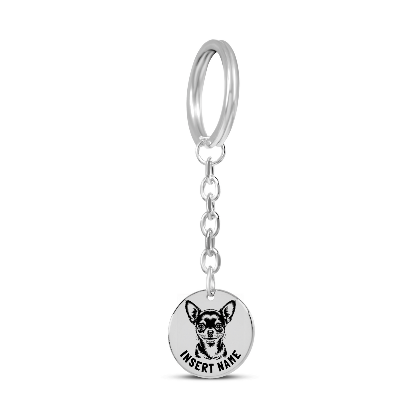 Personalized Chihuahua engraved keychain in jewelry box with message card