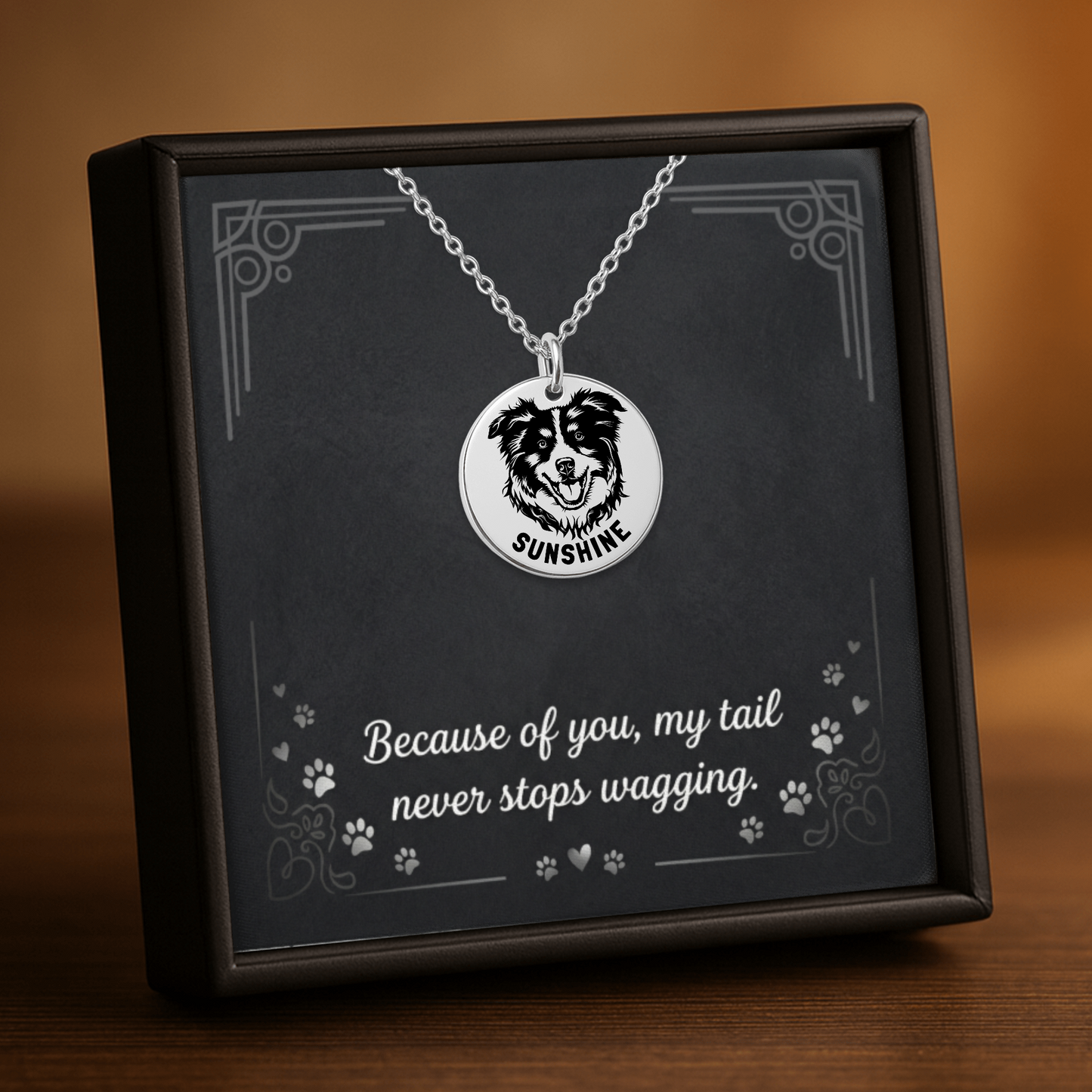 Personalized Australian Shepherd Dog Mom Necklace with message card + Jewelry Gift Box