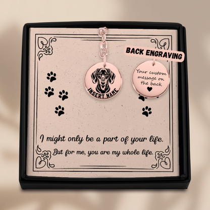 Personalized Dachshund engraved keychain in jewelry box with message card
