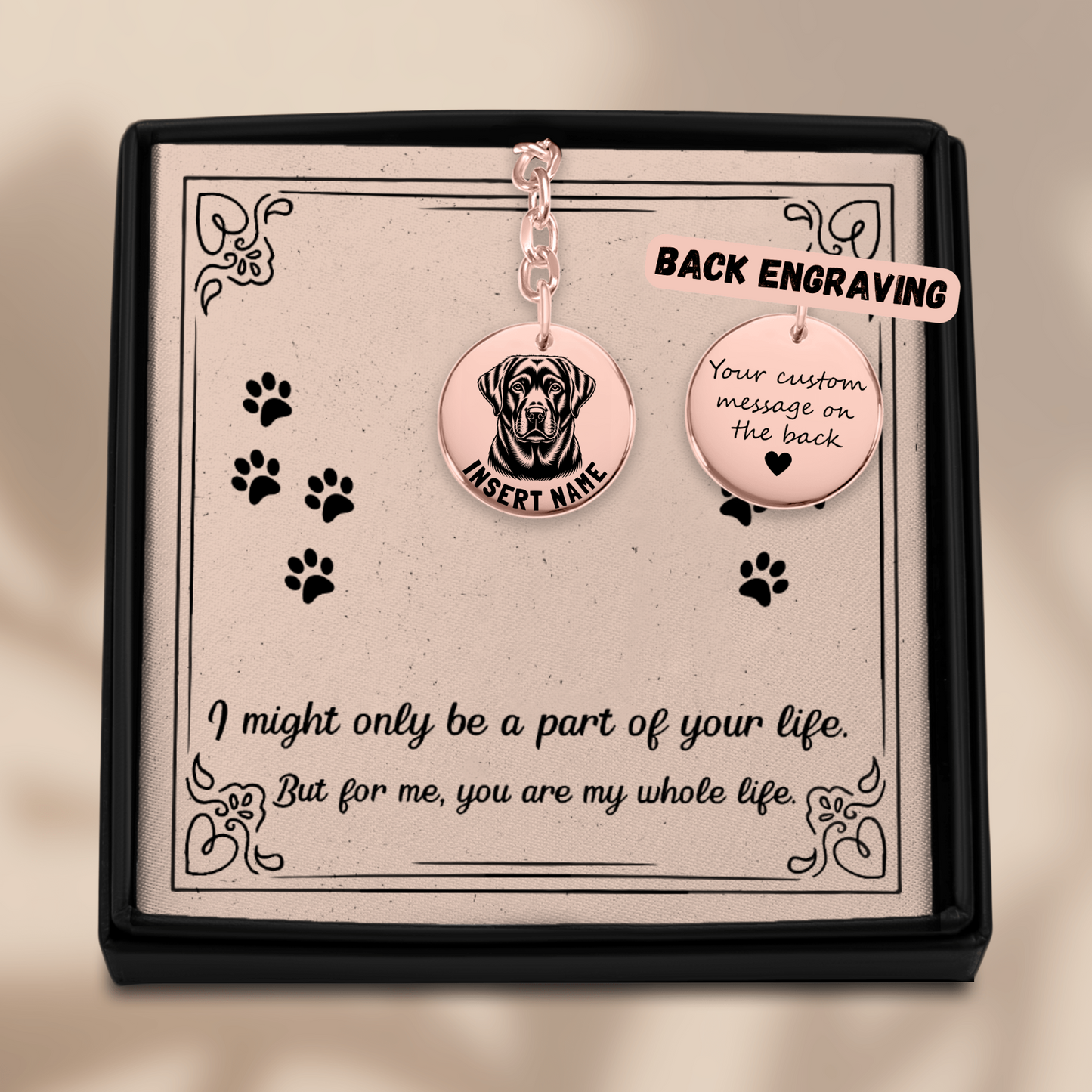 Personalized Labrador Retriever engraved keychains with jewelry gift box and message card