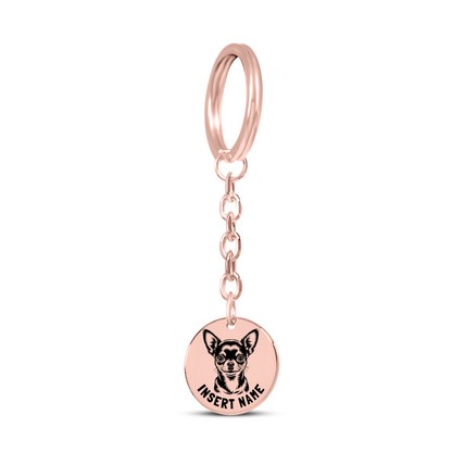 Personalized Chihuahua engraved keychain in jewelry box with message card