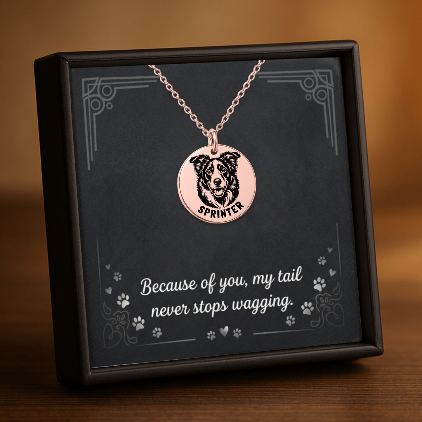 Personalized Dog Mom Border Collie Necklace with message card + Jewelry Gift Box