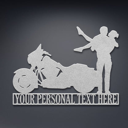 Personalized Motorcycle Love Couple Name Metal Sign. Custom Biker Wedding Decor. Personal Motorbike Wall Art Gift. Lovebirds Wall Hanging