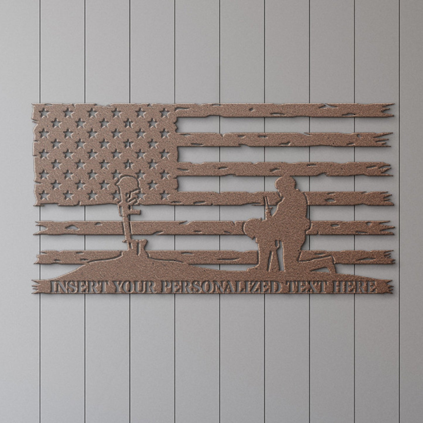Personalized Battlefield Cross Remembrance Metal Sign. Army Wall Art. Military Kneeling Soldier Gift Wall Decor. Custom Memorial Army Plaque