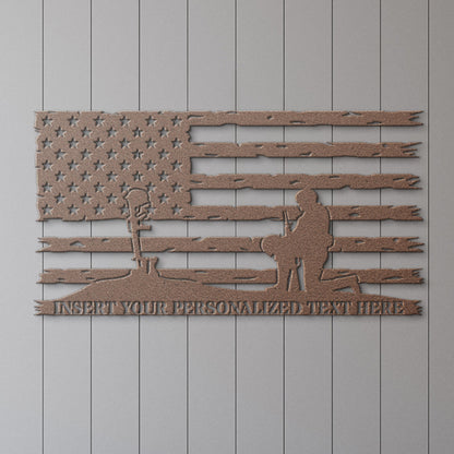 Personalized Battlefield Cross Remembrance Metal Sign. Army Wall Art. Military Kneeling Soldier Gift Wall Decor. Custom Memorial Army Plaque