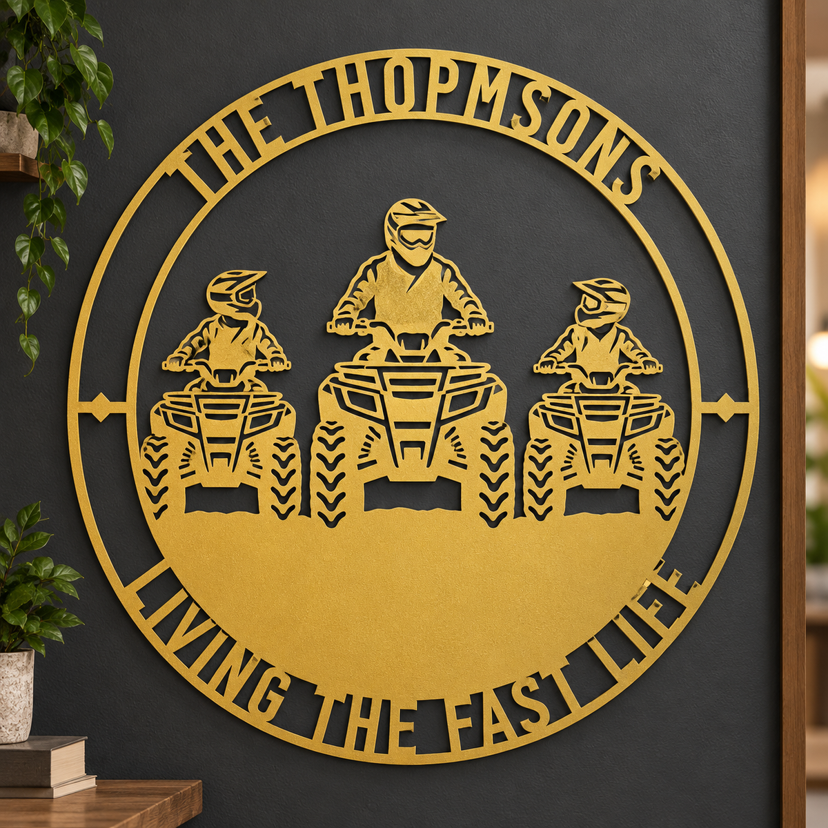 Personalized Father And Two Sons ATV Metal Sign. Custom Quadbike Father's Day And Birthday Gift