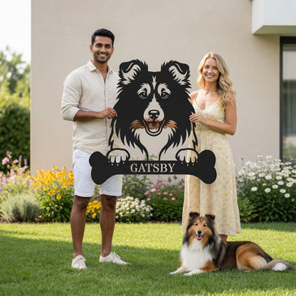Personalized Shetland Sheepdog Bone Name Metal Sign. Funny Custom Dog Wall Decor Gift