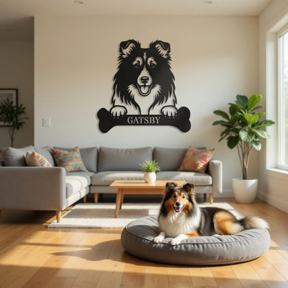 Personalized Shetland Sheepdog Bone Name Metal Sign. Funny Custom Dog Wall Decor Gift