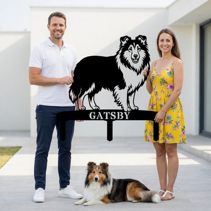 Personalized Shetland Sheepdog Garden Metal Sign With Stakes. Custom Dog Plaque Name Gift