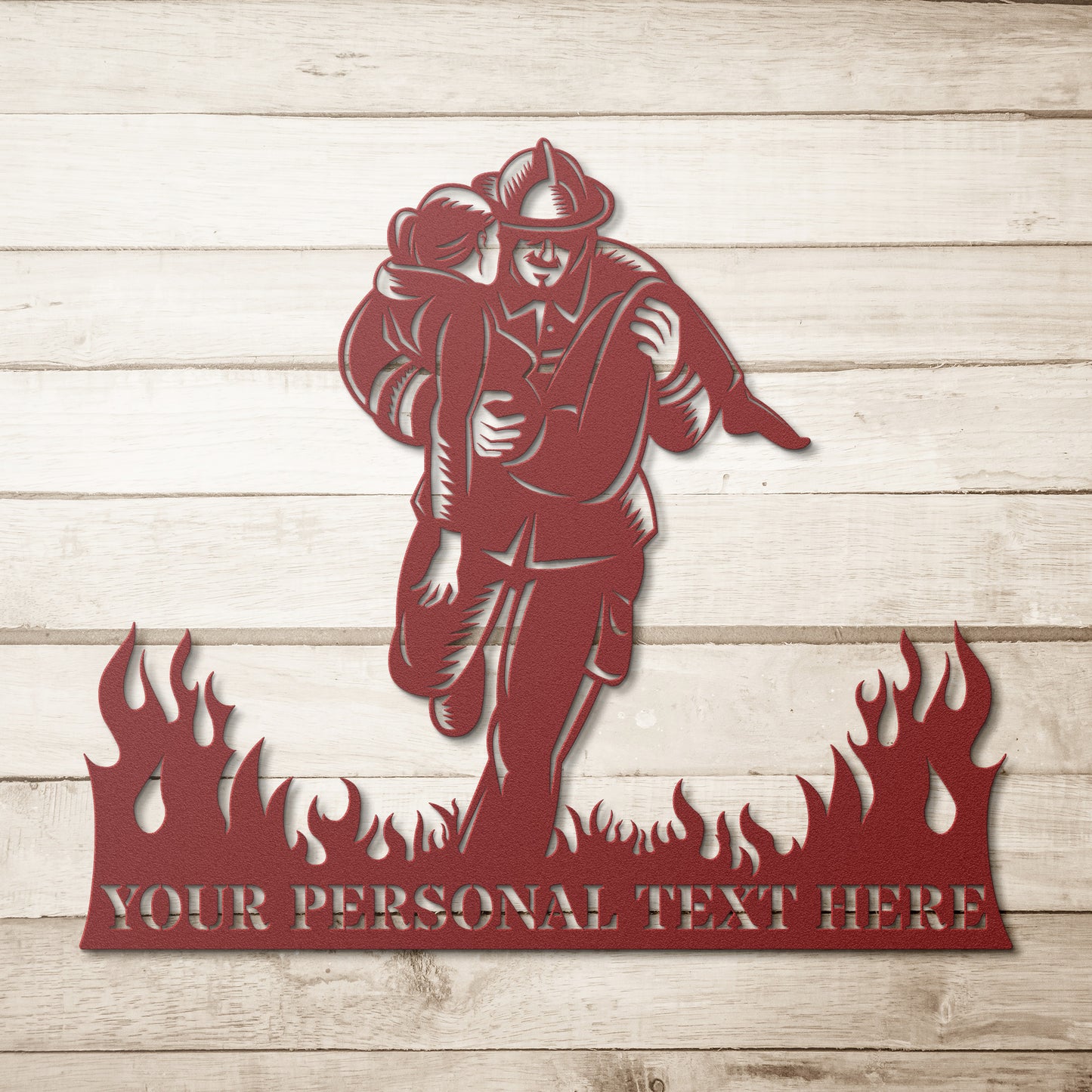 Personalized Firefighter Rescuing Name Metal Sign Gift. Custom Fireman Wall Hanging. Customize Firefighter Portrait Gift. To My Fireman Hero