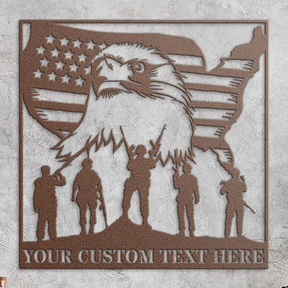 Personalized US Flag Military Eagle Name Metal Sign. Patriotic Wall Art Decor. Customized US Soldier Wall Hanging. American Veteran Freedom