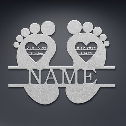 Personalized Baby Footprint Birth Announcement Metal Sign. Baby Shower Name Gift. Kids Room Decor. New Born Custom Baby Arrival Announcement