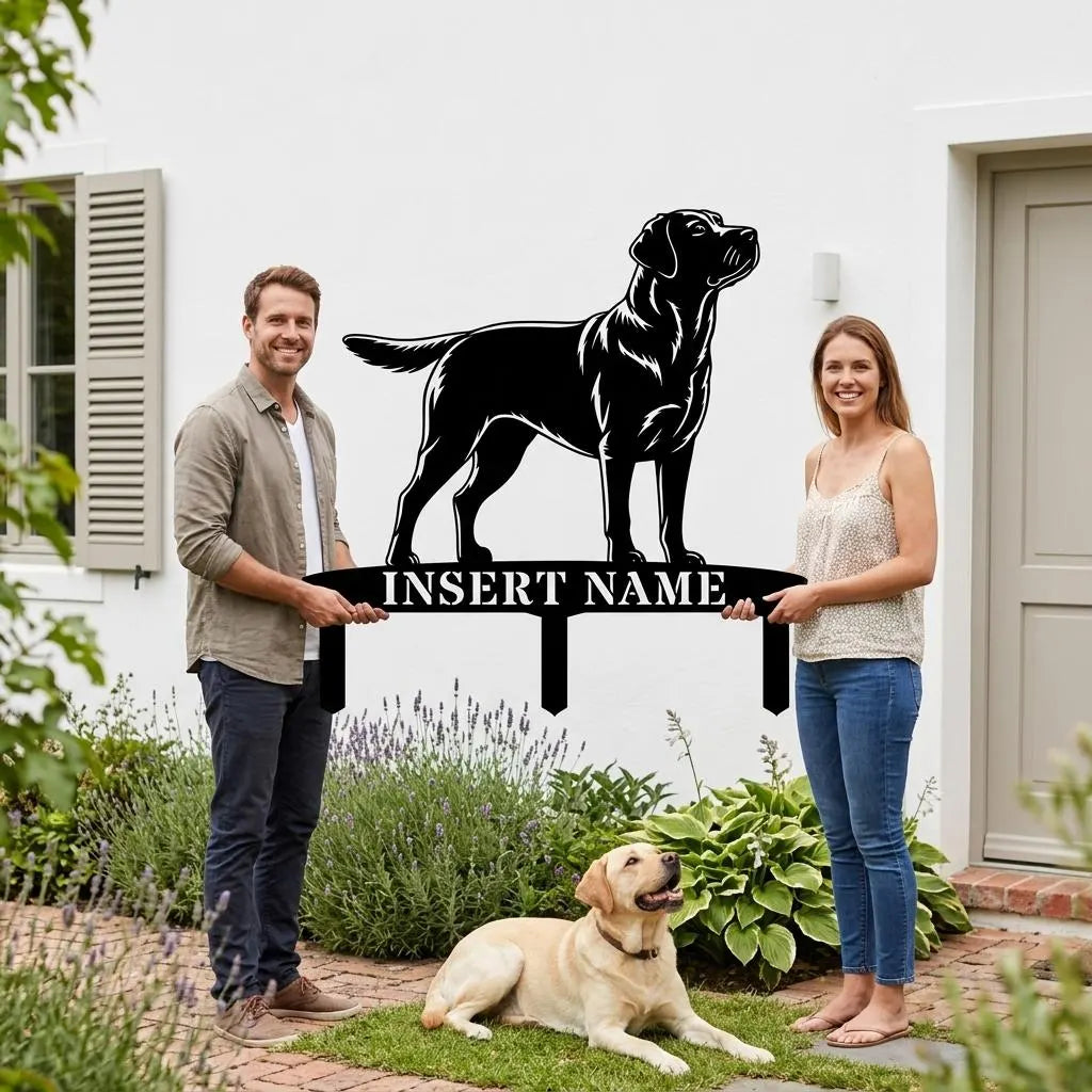 Personalized Labrador Retriever Garden Metal Sign With Stakes. Custom Dog Name Gift