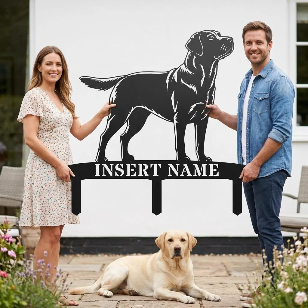 Personalized Labrador Retriever Garden Metal Sign With Stakes. Custom Dog Name Gift